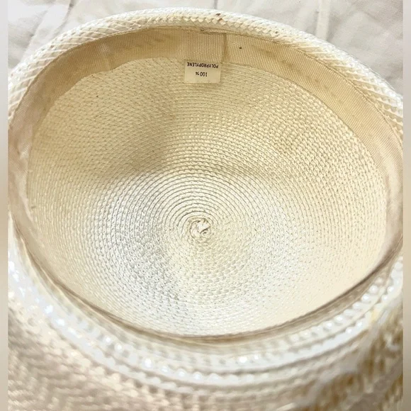 Vintage Ivory Beaded Floral Church Hat | Elegant Derby Sunday Brim,EUC,Size M - Picture 10 of 10